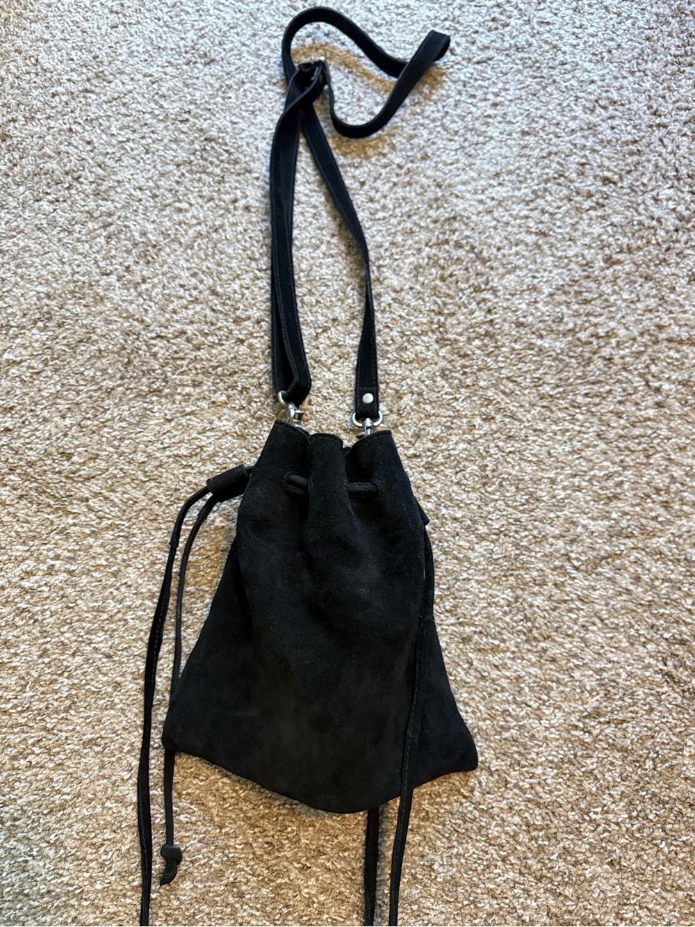 Free People Black Suede Drawstring Crossbody Bag - Women